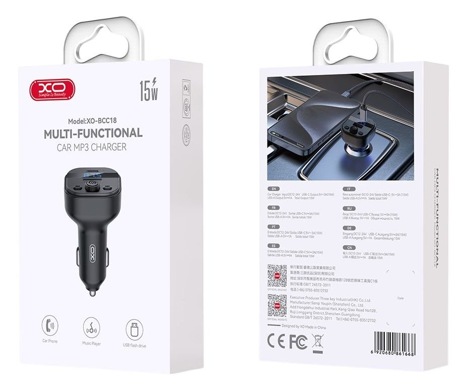 XO BCC18 Smart Bluetooth MP3 Φορτιστής Αυτοκινήτου Type-C 3A - Image 3