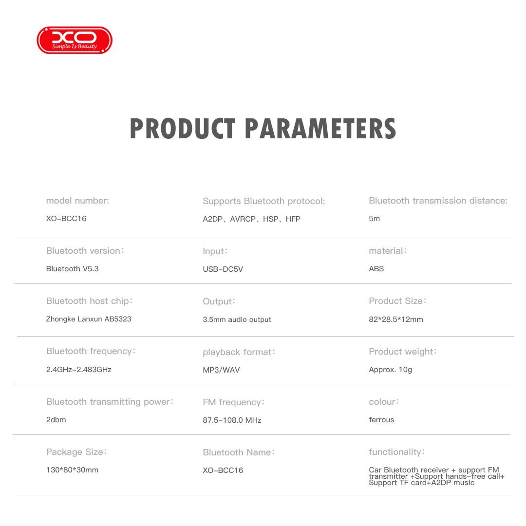 XO BCC16 Bluetooth Support FM Transmitter + TF Card - Image 2