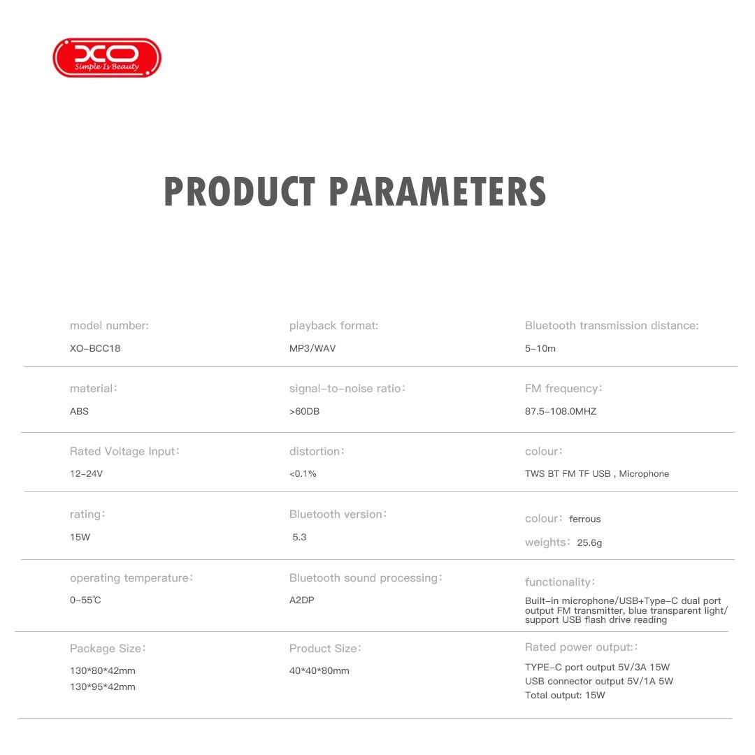 XO BCC18 Smart Bluetooth MP3 Φορτιστής Αυτοκινήτου Type-C 3A - Image 2