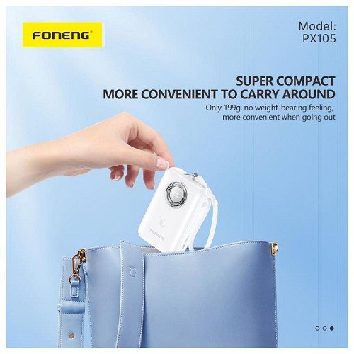 Φορτιστής Ανάγκης Foneng PX105 Mini 22.5W 10000mAh με 2 Ενσωματωμένα Καλώδια Μωβ - Image 2