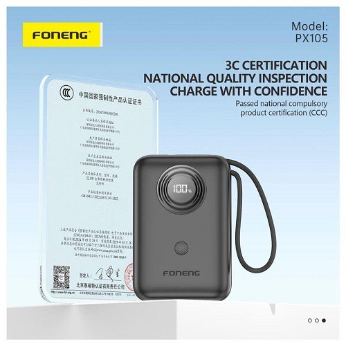 Φορτιστής Ανάγκης Foneng PX105 Mini 22.5W 10000mAh με 2 Ενσωματωμένα Καλώδια Μαύρο - Image 2