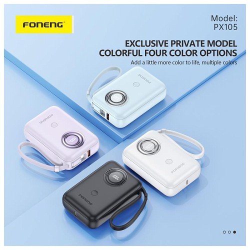 Φορτιστής Ανάγκης Foneng PX105 Mini 22.5W 10000mAh με 2 Ενσωματωμένα Καλώδια Μαύρο - Image 6