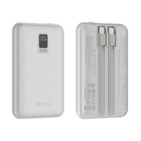 Φορτιστής Ανάγκης Devia EP202 MINI 22.5W 10000mAh με 2 Ενσωματωμένα Καλώδια Extreme Speed Ασημί
