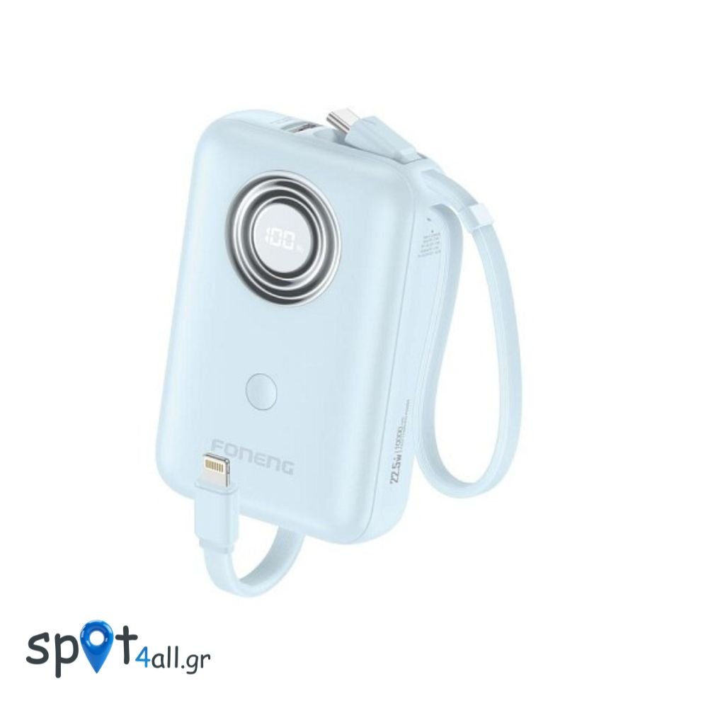 Φορτιστής Ανάγκης Foneng PX105 Mini 22.5W 10000mAh με 2 Ενσωματωμένα Καλώδια Μπλε