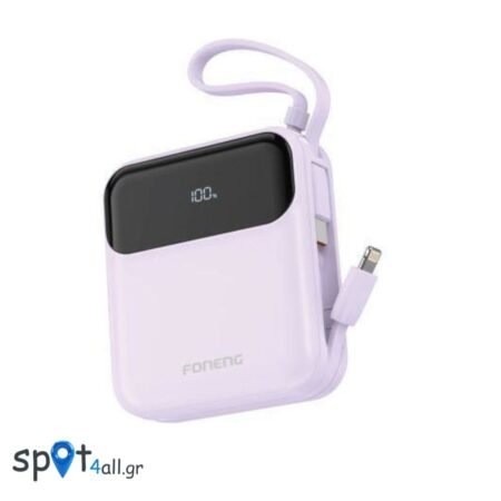 Φορτιστής Ανάγκης Foneng PX111 Mini PD 22.5W 10000mAh με 2 Ενσωματωμένα Καλώδια Μωβ