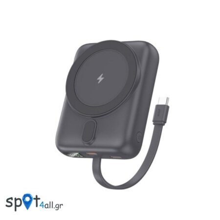 Φορτιστής Ανάγκης Foneng PX121 Magnetic Wireless 22.5W 10000mAh με Ενσωματωμένο Καλώδιο Σκούρο Γκρι