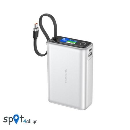 Φορτιστής Ανάγκης Foneng PX132 65W 20000mAh με 3 Θύρες & Έγχρωμη Οθόνη Ασημί