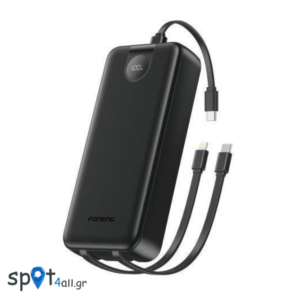 Φορτιστής Ανάγκης Foneng PX107 22.5W 20000mAh με 3 Ενσωματωμένα Καλώδια Μαύρο