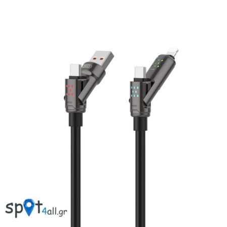 NB295 Καλώδιο Φόρτισης & Μεταφοράς Δεδομένων 4 σε 1 Μαύρο 1.2m