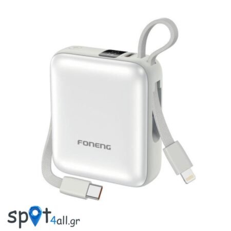 Power Bank Foneng PX115 Mini PD 22.5W 10000mAh με 2 Ενσωματωμένα Καλώδια Ασημί