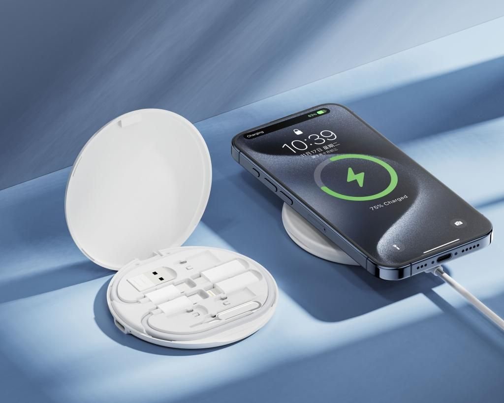 CX031 Adapter Family Box + Μαγνητικός ασύρματος φορτιστής 15W Λευκό - Image 3