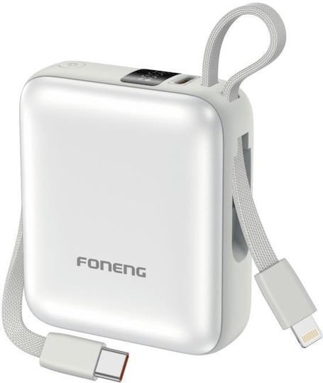 Power Bank Foneng PX115 Mini PD 22.5W 10000mAh με 2 Ενσωματωμένα Καλώδια Ασημί - Image 5