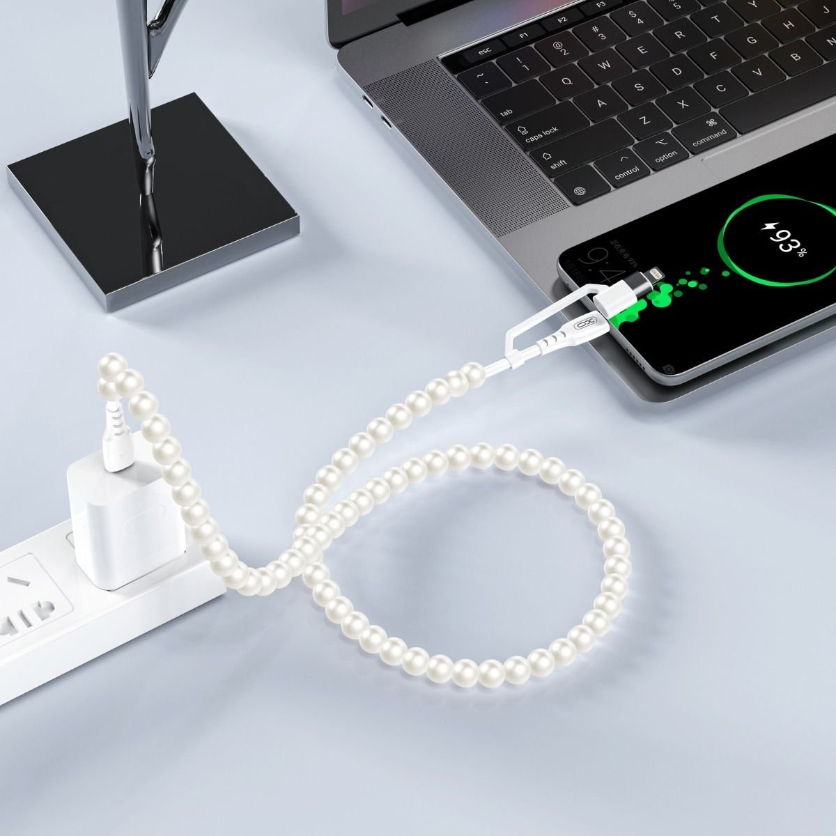 NB-Q310 Καλώδιο Φόρτισης & Μεταφοράς Δεδομένων με Πέρλες Type-C σε Type-C (60W) & Lighting (27W) 1m - Image 3