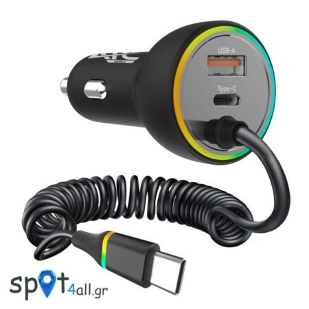 CA08 Φορτιστής Αυτοκινήτου με 2 Θύρες USB-A & Type-C και Καλώδιο Type-C 70W