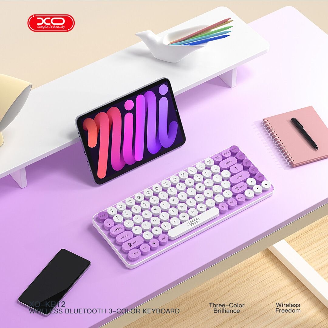 KB-12 Ασύρματο Πληκτρολόγιο Bluetooth Tri-Colour Μωβ - Image 2