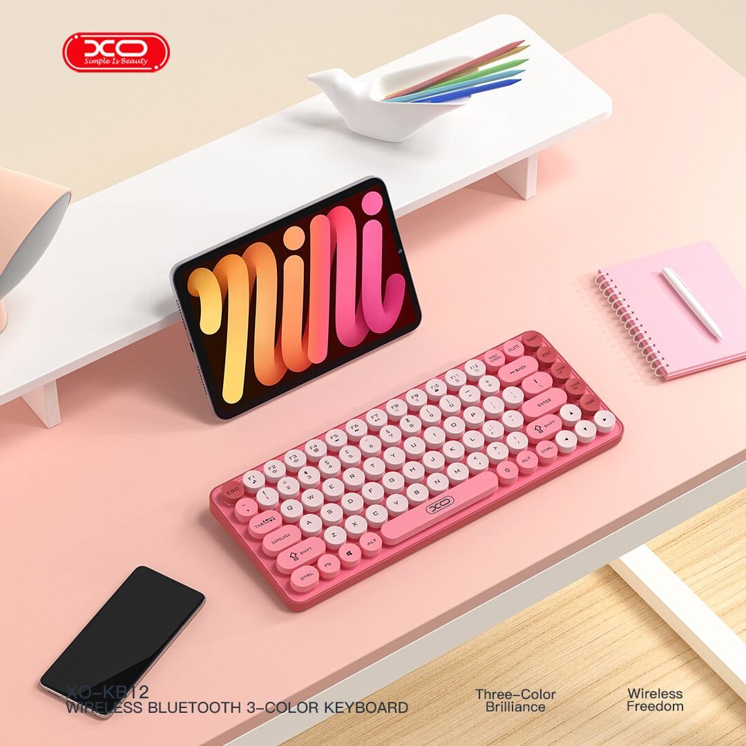 KB-12 Ασύρματο Πληκτρολόγιο Bluetooth Tri-Colour Ροζ - Image 5