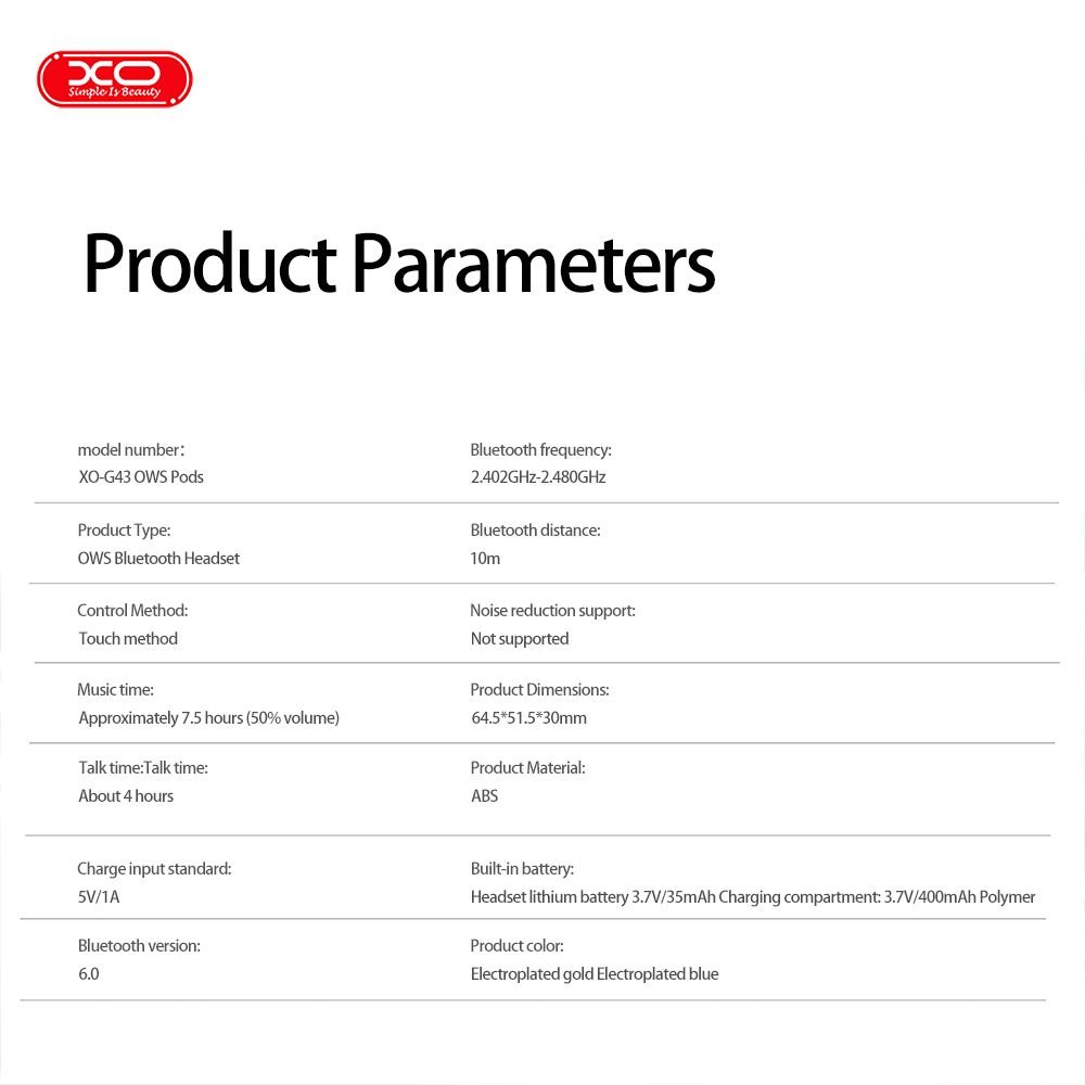 G43 Ακουστικά Bluetooth με Διαφανή Eπιμεταλλωμένο Σχεδιασμό OWS Μπλε - Image 2