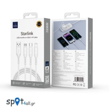 WiWU Wi-C045E Starlink 3in1 Καλώδιο Φόρτισης USB σε Type-C / Lightning / Micro USB 3.1A 1.2m