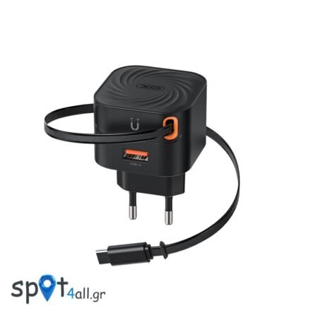 XO L165 Φορτιστής Ταχείας Φόρτισης με Ανασυρόμενο Καλώδιο Type-C & 1 Θύρα USB-A EU 20W