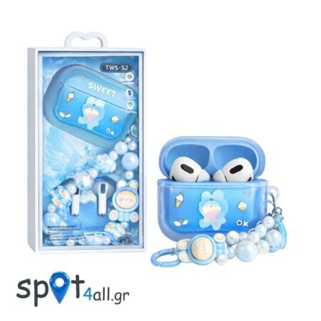 Bluetooth Ακουστικά TWS52 Sweet Edition με Θήκη & Διακοσμητικό Bracelet Μπλέ