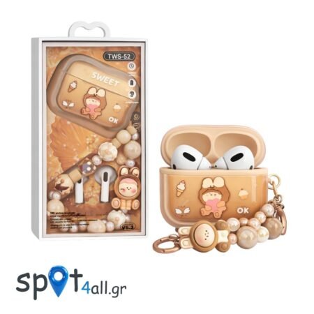 Bluetooth Ακουστικά TWS52 Sweet Edition με Θήκη & Διακοσμητικό Bracelet Μπεζ/καφέ