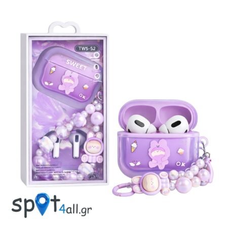 Bluetooth Ακουστικά TWS52 Sweet Edition με Θήκη & Διακοσμητικό Bracelet Μωβ