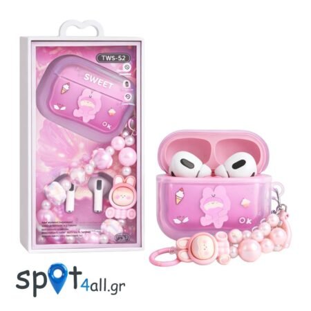 Bluetooth Ακουστικά TWS52 Sweet Edition με Θήκη & Διακοσμητικό Bracelet Ροζ