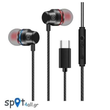 ATC-HFr2 Ενσύρματα Ακουστικά Handsfree Type-C Μεταλικό Μαύρο