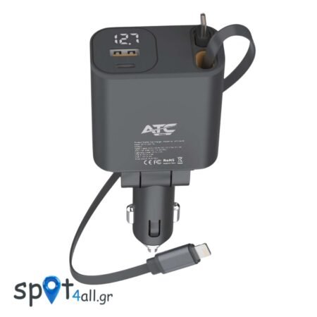 ATC-CA16 Φορτιστής Αυτοκινήτου 45W USB-A & Type-C με Επεκτεινόμενο Καλώδιο Lightning & Type-C