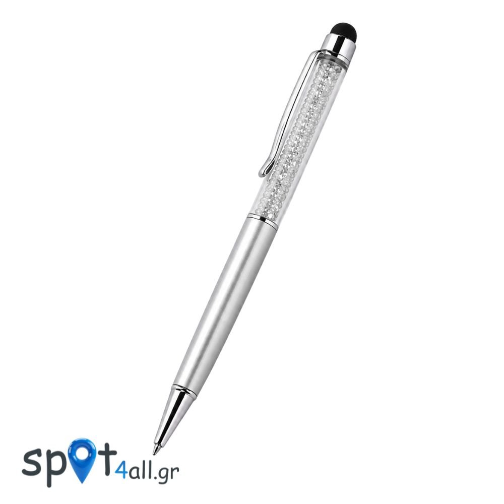 Στυλό Αφής (Stylus Pen) με Κρύσταλλα για Κινητά & Tablet Ασημί