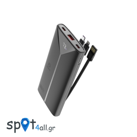 WOOX MX0131 Power Bank 10.000mAh 22.5W Fast Charge με Ενσωματωμένα Καλώδια Type-C & Lightning και Ψηφιακή Οθόνη