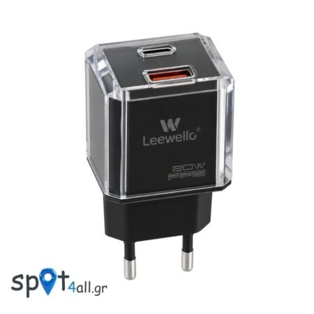 LW202 Crystal Charger Adapter 20W USB-A & Type-C Μαύρο