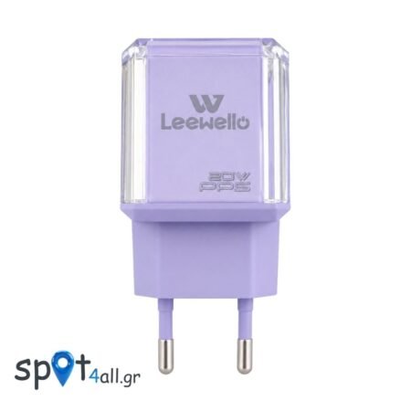 LW202 Crystal Charger Adapter 20W USB-A & Type-C Μωβ