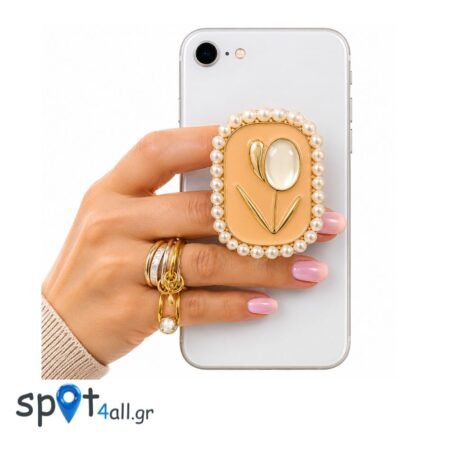 Mobile Pop Socket με Πέρλες Μπέζ