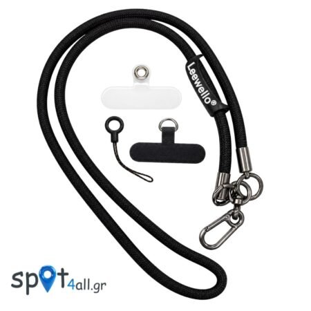 Strap Λαιμού 60cm για Κινητό με Μεταλλικό Γάντζο Μαύρο