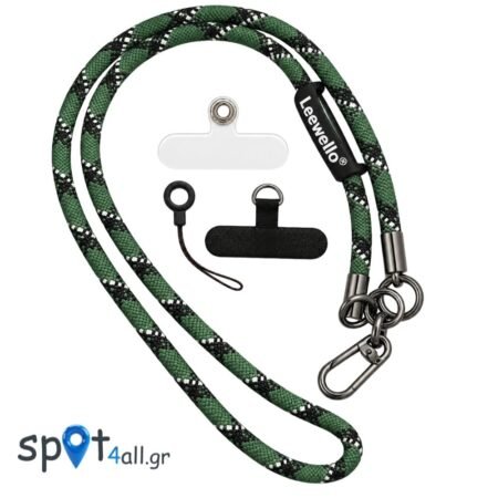 Strap Λαιμού 60cm για Κινητό με Μεταλλικό Γάντζο Πράσινο - Μαύρο