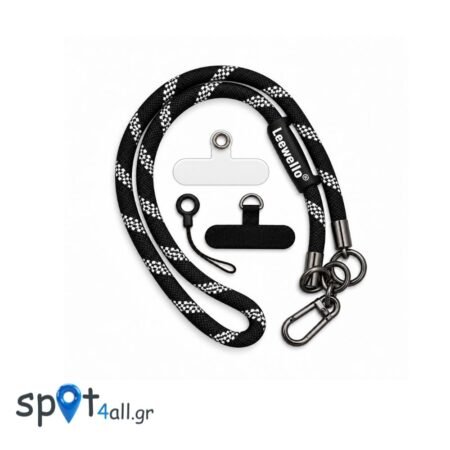 Strap Λαιμού 42.5cm για Κινητό με Μεταλλικό Γάντζο Μαύρο -Λευκό