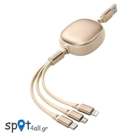 SGL EC7 Πτυσσόμενο Καλώδιο Φόρτισης & Data 3 σε 1 – USB σε Type-C / Lightning / Micro USB – 1.2m – Gold